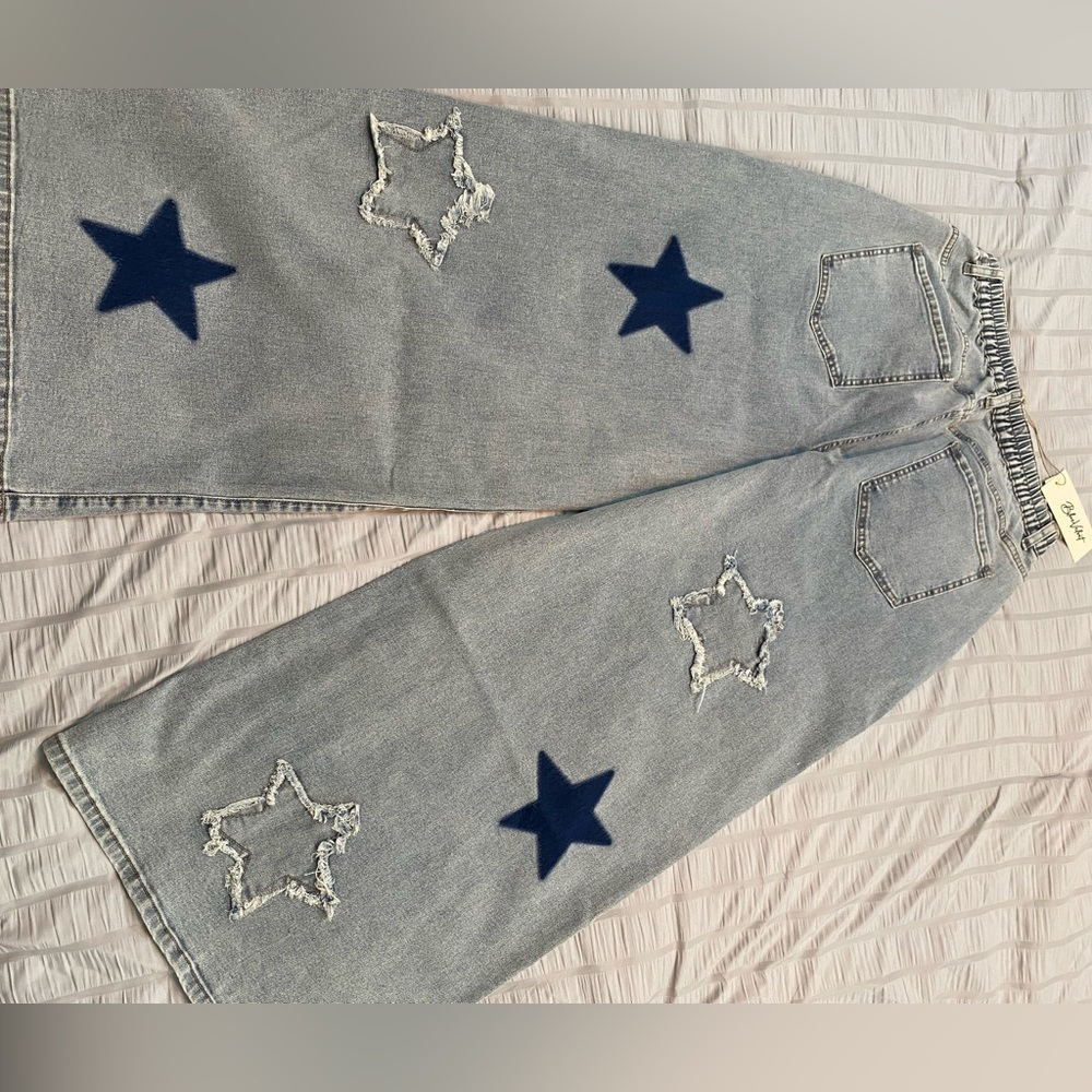 Blue Velvet Light Denim Star Mineral Washed Wide Leg Jeans Size Large (10/12) - Picture 12 of 16